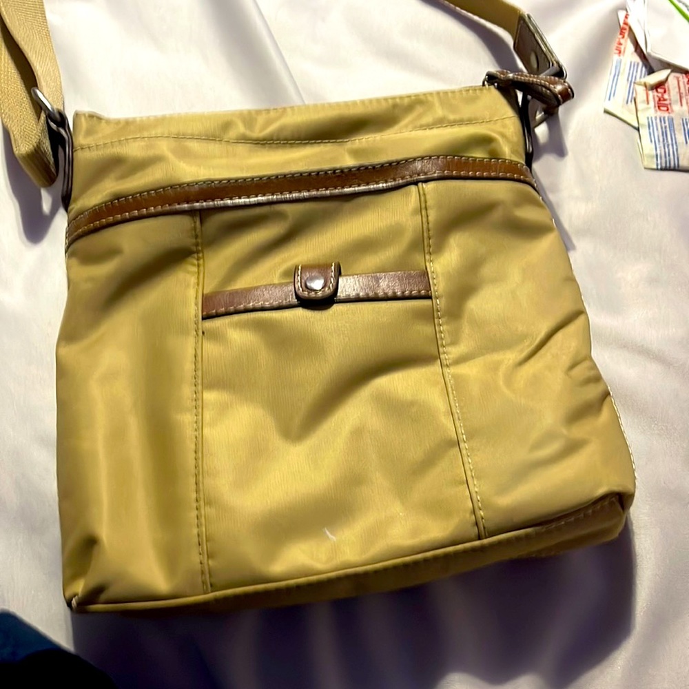 Tan/brown Nine West nylon crossbody pocketbook used once